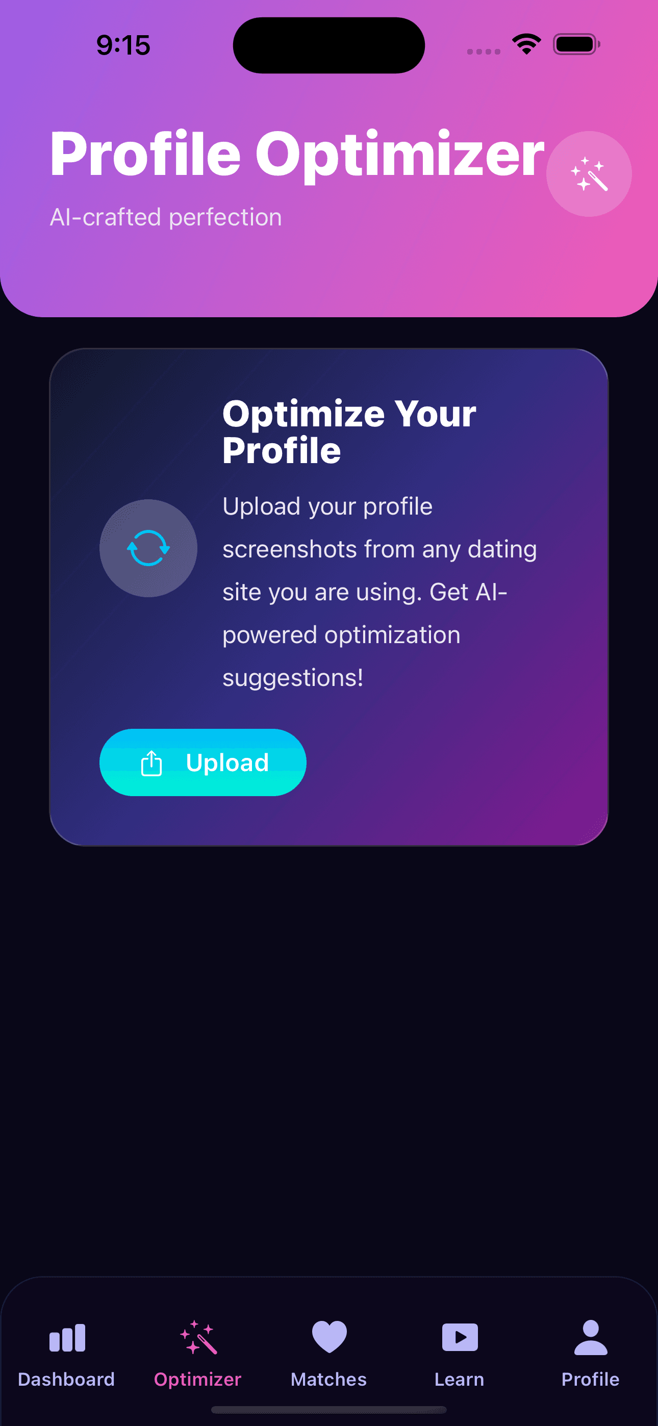 Arrow profile optimizer upload screen