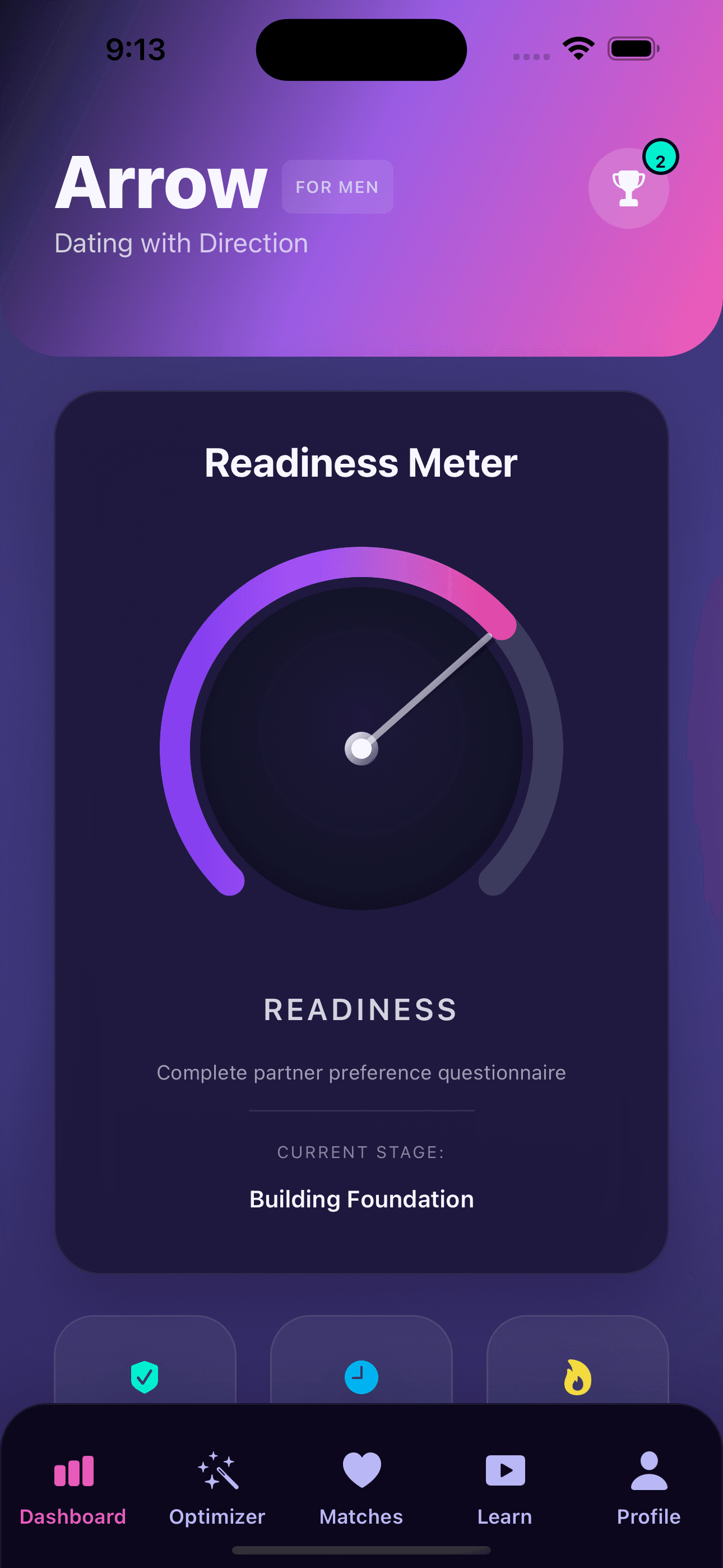 Arrow dating readiness meter dashboard screen